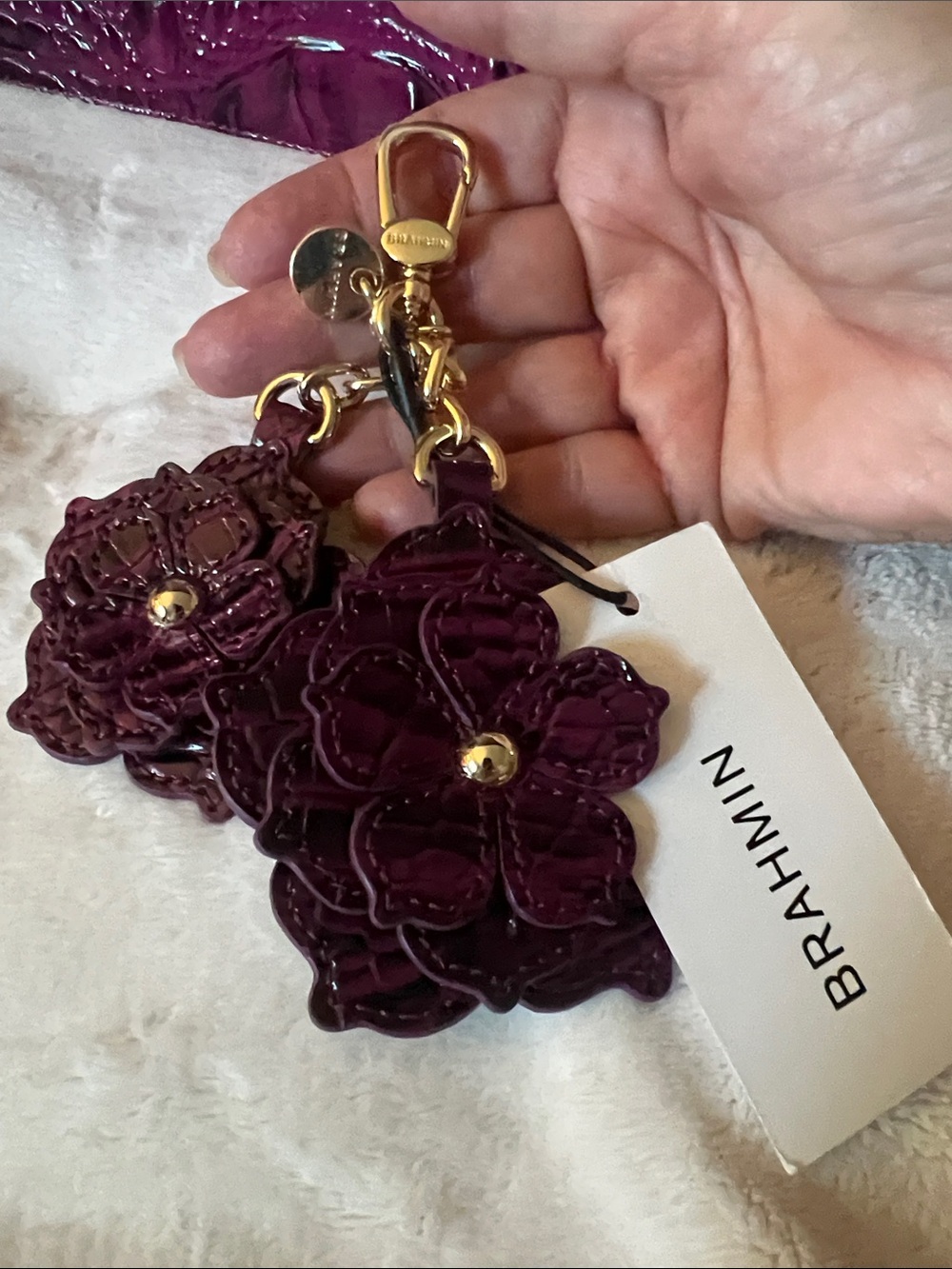 BRAHMIN Hallie in Sugar Plum Small/BRAHMIN Duo Flower Purse Charm Included NWT - Picture 15 of 16
